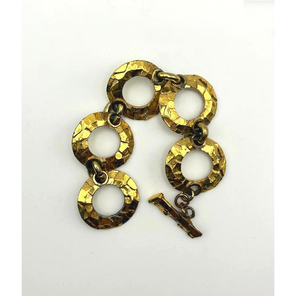Agatha Paris Bracelet Hammered Gold Tone Circle Link Statement Designer Jewelry